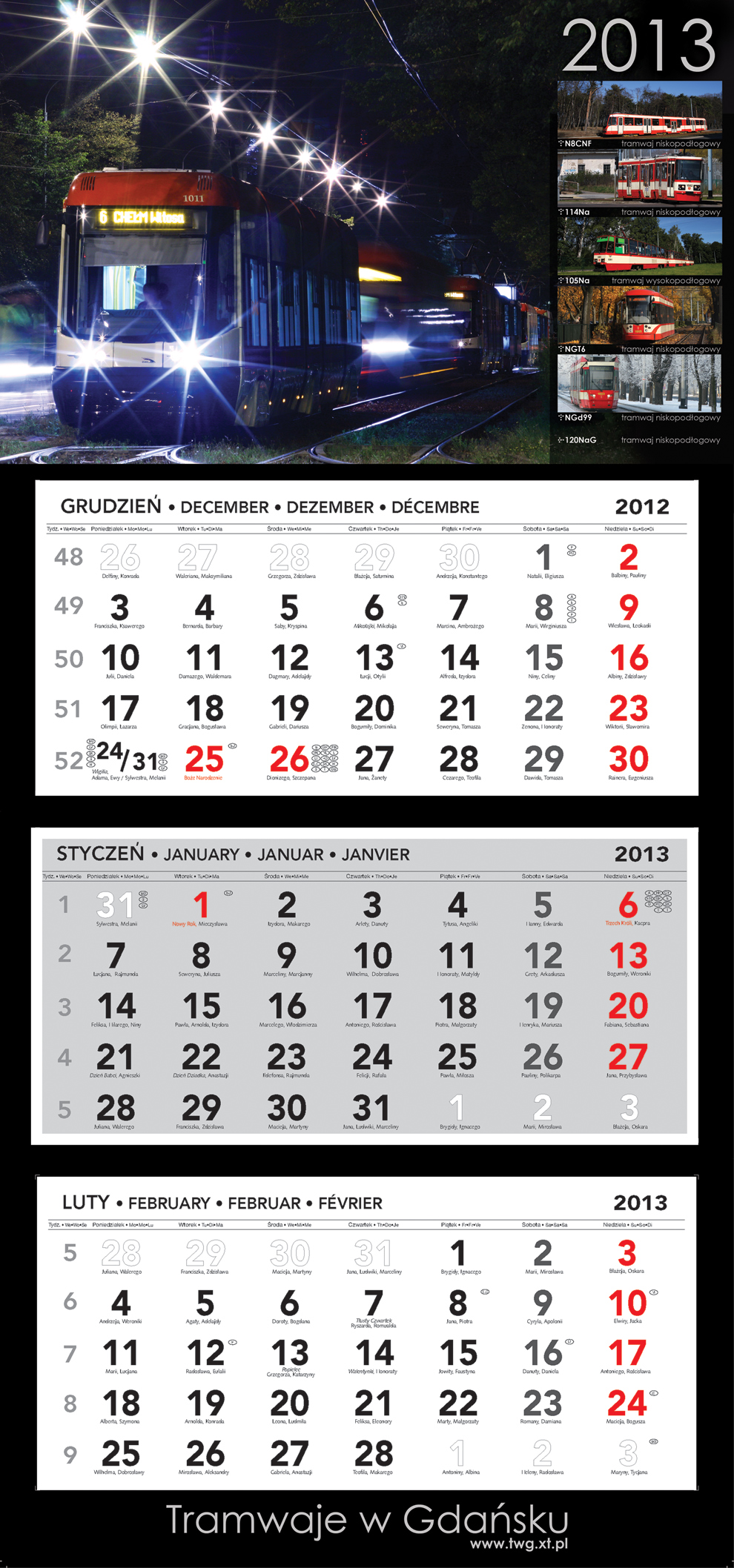 Kalendarz tr�jdzielny Gda�skie Tramwaje 2013
